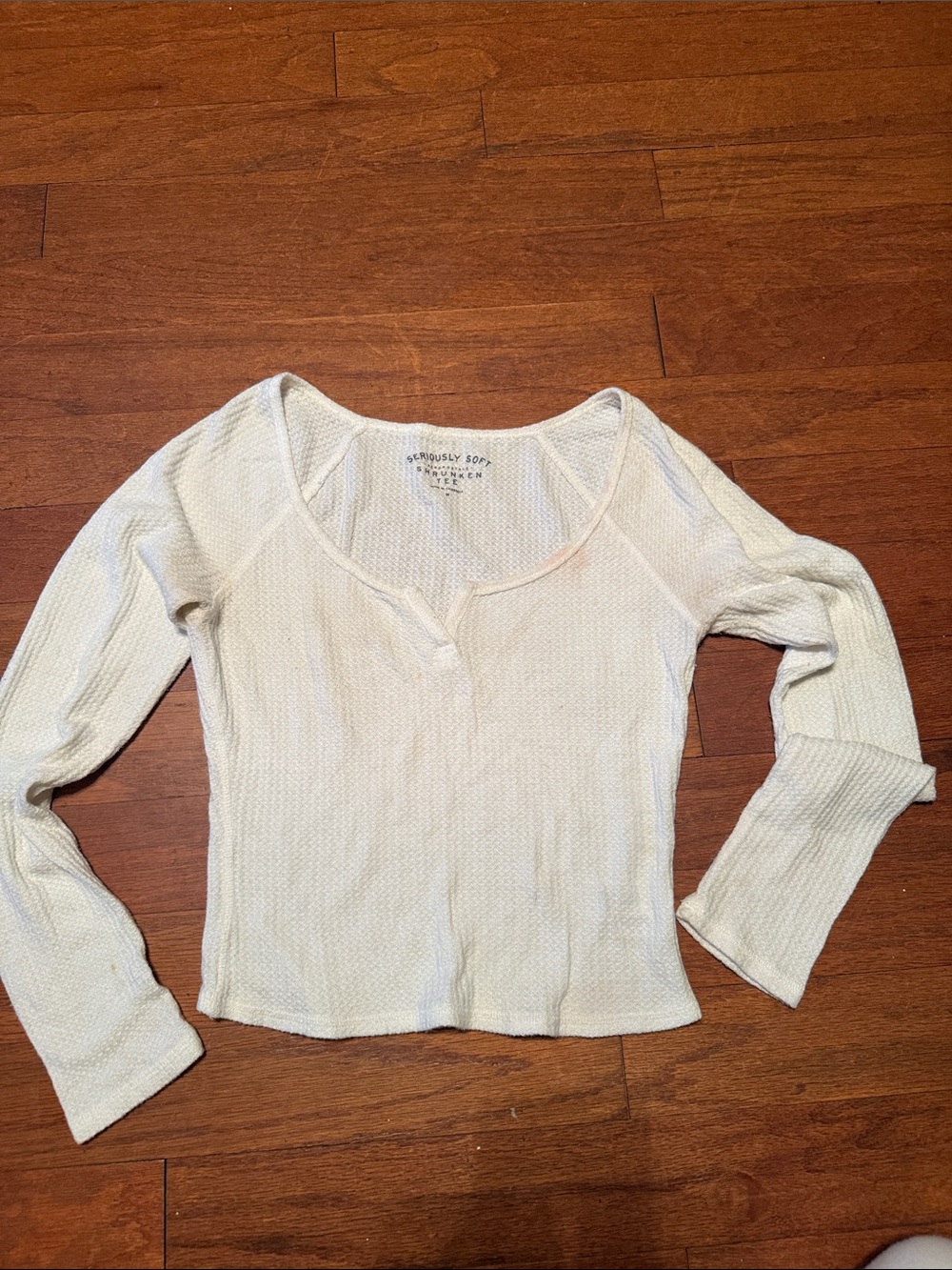 Aeropostale Cream Waffle-Knit Long Sleeve Henley